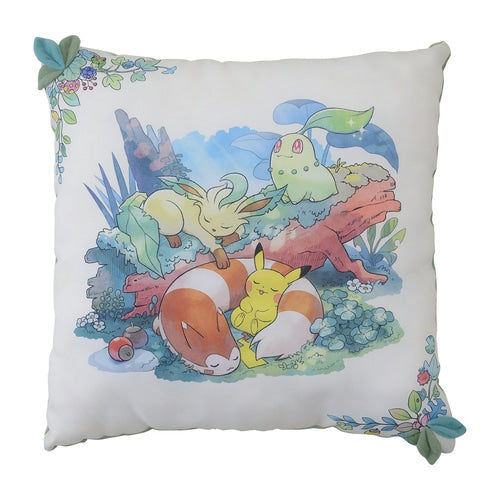 Cushion with leaves (Pikachu Furret Leafeon Chikorita) Mori no