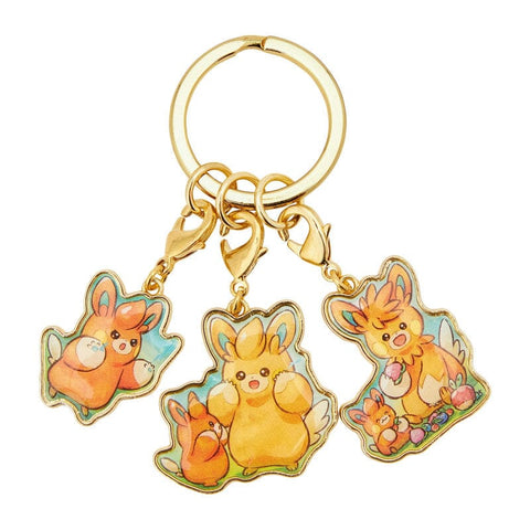 3 Grouped Metal Keychain (Hatsuden ver.) - PAMO NO MURE - Authentic Japanese Pokémon Center Keychain 