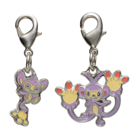 Aipom, Ambipom - National Pokédex Metal Charm Keychain #190, #424 - Authentic Japanese Pokémon Center Keychain 