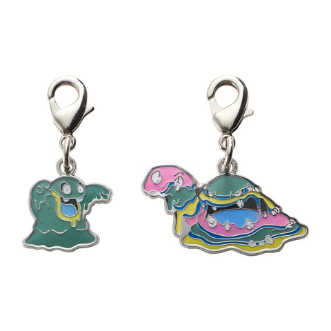 Alolan Grimer, Alolan Muk - National Pokédex Metal Charm Keychain #A088, #A089 - Authentic Japanese Pokémon Center Keychain 