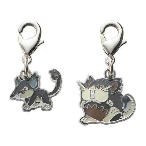 Alolan Rattata, Alolan Raticate - National Pokédex Metal Charm Keychain #A019, #A020 - Authentic Japanese Pokémon Center Keychain 