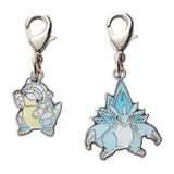 Alolan Sandshrew, Alolan Sandslash - National Pokédex Metal Charm Keychain #A027, #A028 - Authentic Japanese Pokémon Center Keychain 