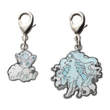 Alolan Vulpix, Alolan Ninetales - National Pokédex Metal Charm Keychain #A037, #A038 - Authentic Japanese Pokémon Center Keychain 