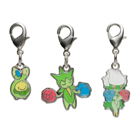 Budew, Roselia, Roserade - National Pokédex Metal Charm Keychain #406, #315, #407 - Authentic Japanese Pokémon Center Keychain 