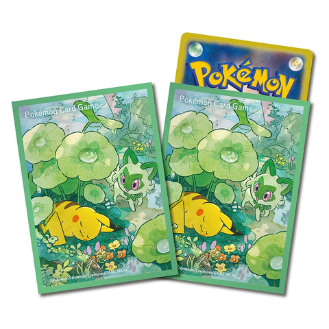 Card Sleeves Pikachu & Sprigatito (Green) - Pokémon Card Game - Authentic Japanese Pokémon Center TCG Sleeves 