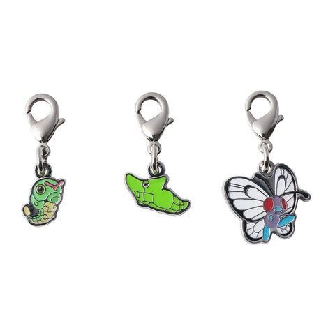 Caterpie, Metapod, Butterfree - National Pokédex Metal Charm Keychain #010, #011, #012 - Authentic Japanese Pokémon Center Keychain 