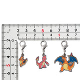 Charmander, Charmeleon, Charizard - National Pokédex Metal Charm Keychain #004, #005, #006 - Authentic Japanese Pokémon Center Keychain 