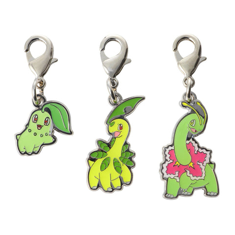 Chikorita, Bayleef, Meganium - National Pokédex Metal Charm Keychain #152, #153, #154 - Authentic Japanese Pokémon Center Keychain 