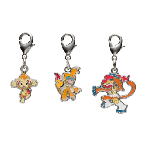 Chimchar, Monferno, Infernape - National Pokédex Metal Charm Keychain #390, #391, #392 - Authentic Japanese Pokémon Center Keychain 