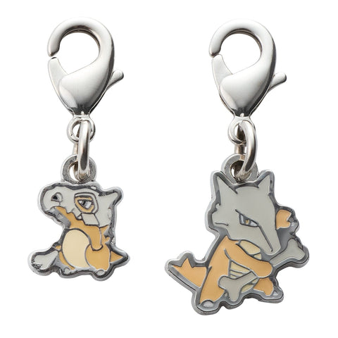 Cubone, Marowak - National Pokédex Metal Charm Keychain #104, #105 - Authentic Japanese Pokémon Center Keychain 