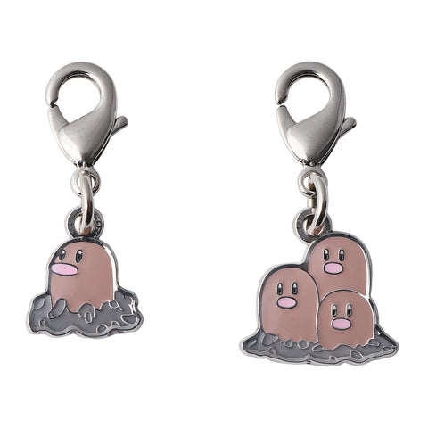 Diglett, Dugtrio - National Pokédex Metal Charm Keychain #050, #051 - Authentic Japanese Pokémon Center Keychain 