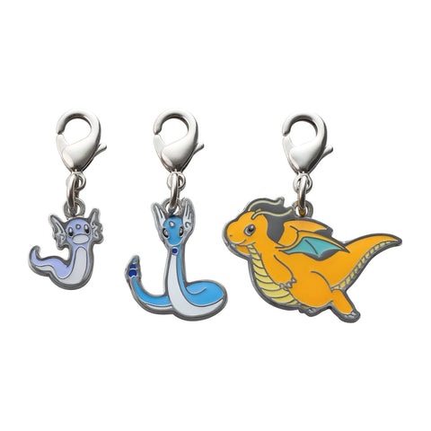 Dratini, Dragonair, Dragonite - National Pokédex Metal Charm Keychain #147, #148, #149 - Authentic Japanese Pokémon Center Keychain 