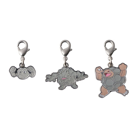 Geodude, Graveler, Golem - National Pokédex Metal Charm Keychain #074, #075, #076 - Authentic Japanese Pokémon Center Keychain 