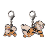 Growlithe, Arcanine - National Pokédex Metal Charm Keychain #058, #059 - Authentic Japanese Pokémon Center Keychain 