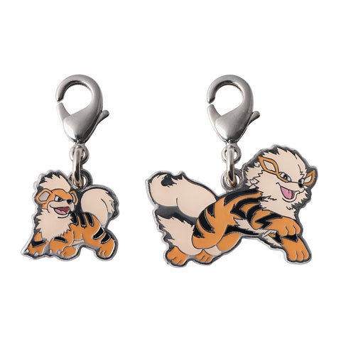 Growlithe, Arcanine - National Pokédex Metal Charm Keychain #058, #059 - Authentic Japanese Pokémon Center Keychain 