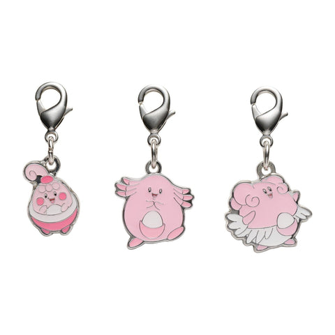 Happiny, Chansey, Blissey - National Pokédex Metal Charm Keychain #440, #113, #242 - Authentic Japanese Pokémon Center Keychain 