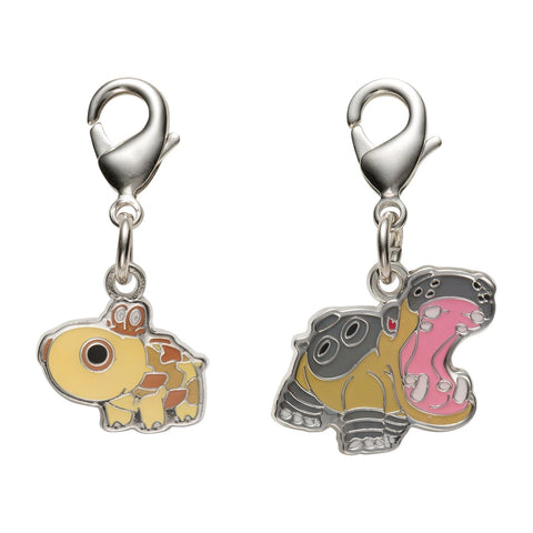 Hippopotas, Hippowdon - National Pokédex Metal Charm Keychain #449, #450 - Authentic Japanese Pokémon Center Keychain 