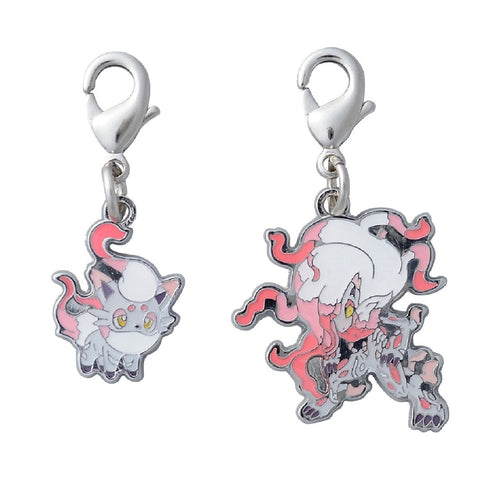 Hisuian Zorua, Hisuian Zoroark - National Pokédex Metal Charm Keychain #H570, #H571 - Authentic Japanese Pokémon Center Keychain 