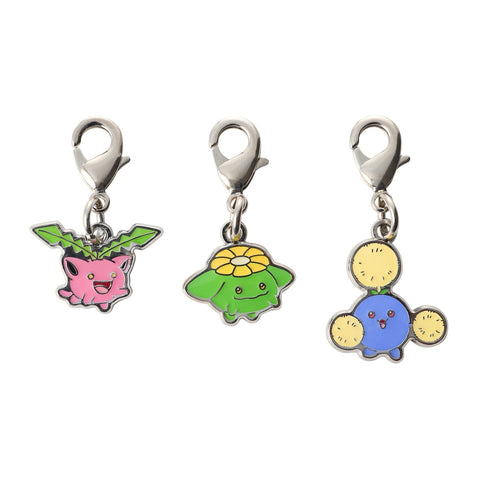 Hoppip, Skiploom, Jumpluff - National Pokédex Metal Charm Keychain #187, #188, #189 - Authentic Japanese Pokémon Center Keychain 