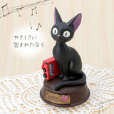 Jiji Porcelain Figure Music Box "Jiji and the Radio" - Kiki's Delivery Service - Authentic Japanese Sekiguchi Figure 