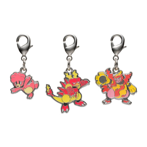 Magby, Magmar, Magmortar - National Pokédex Metal Charm Keychain #240, #126, #467 - Authentic Japanese Pokémon Center Keychain 