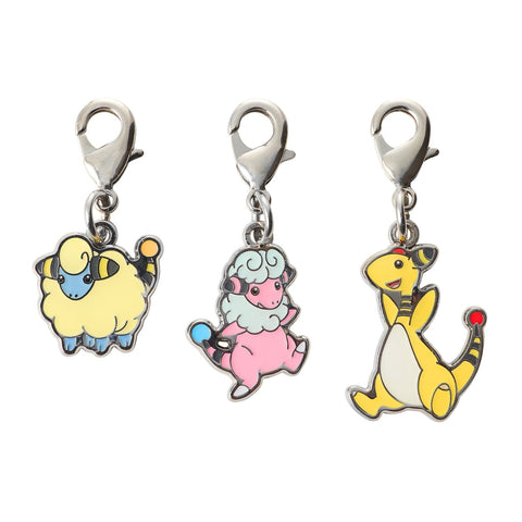 Mareep, Flaaffy, Ampharos - National Pokédex Metal Charm Keychain #179, #180, #181 - Authentic Japanese Pokémon Center Keychain 