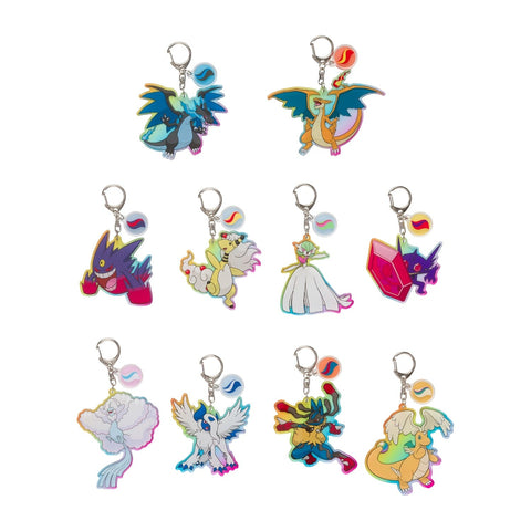 Mega Evolved Pokémon With Mega Stone Acrylic Keychain Collection (10Pcs/BOX) - Authentic Japanese Pokémon Center Keychain 