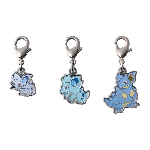 Nidoran♀, Nidorina, Nidoqueen - National Pokédex Metal Charm Keychain #029, #030, #031 - Authentic Japanese Pokémon Center Keychain 