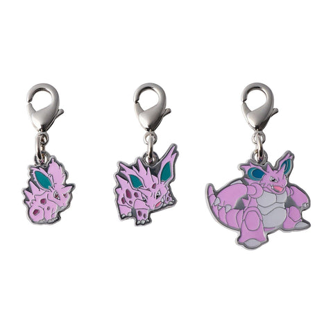 Nidoran♂, Nidorino, Nidoking - National Pokédex Metal Charm Keychain #032, #033, #034 - Authentic Japanese Pokémon Center Keychain 