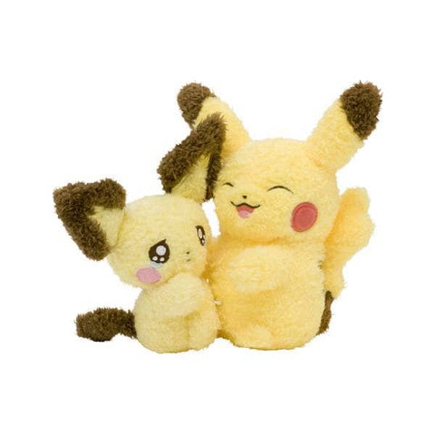 Pichu & Pikachu Nakibeso Hugging Plush Buruburu...Mugyu! (Don't Cry, Come Here) - Authentic Japanese Pokémon Center Plush 