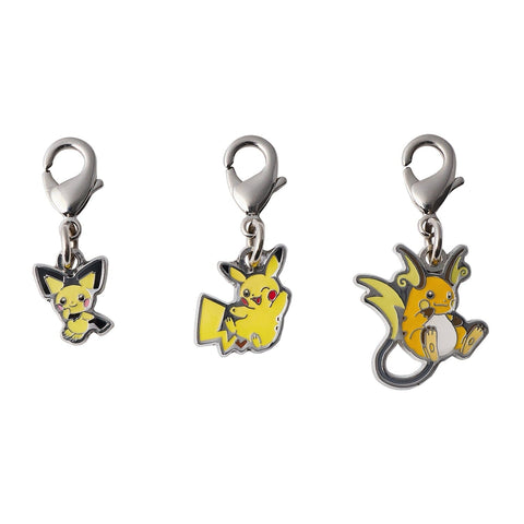 Pichu, Pikachu, Raichu - National Pokédex Metal Charm Keychain #172, #025, #026 - Authentic Japanese Pokémon Center Keychain 