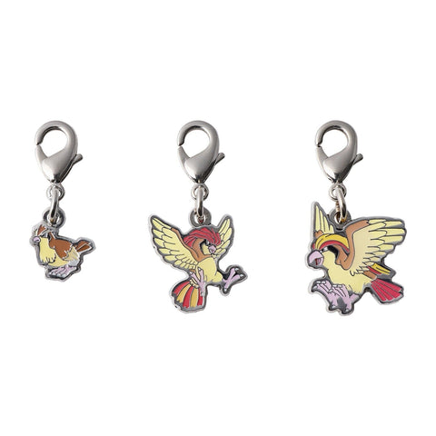 Pidgey, Pidgeotto, Pidgeot - National Pokédex Metal Charm Keychain #016, #017, #018 - Authentic Japanese Pokémon Center Keychain 