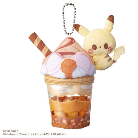 Pikachu Caramel Parfait Box With Plush Charm Poképeace (Pokémon Peaceful Place) - Authentic Japanese Takara Tomy Small plastic toy 
