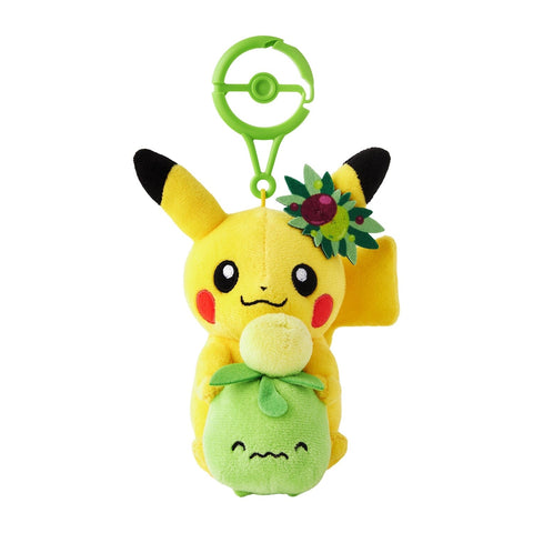 Pikachu & Smoliv Mascot Plush With Carabiner Pokémon Center Kagawa - Authentic Japanese Pokémon Center Mascot Plush Keychain 