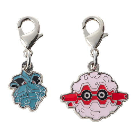 Pineco, Forretress - National Pokédex Metal Charm Keychain #204, #205 - Authentic Japanese Pokémon Center Keychain 