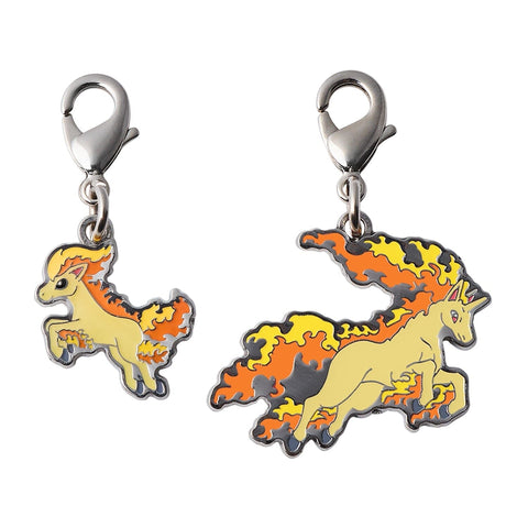 Ponyta, Rapidash - National Pokédex Metal Charm Keychain #077, #078 - Authentic Japanese Pokémon Center Keychain 