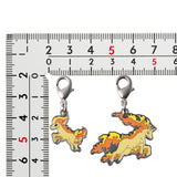 Ponyta, Rapidash - National Pokédex Metal Charm Keychain #077, #078 - Authentic Japanese Pokémon Center Keychain 
