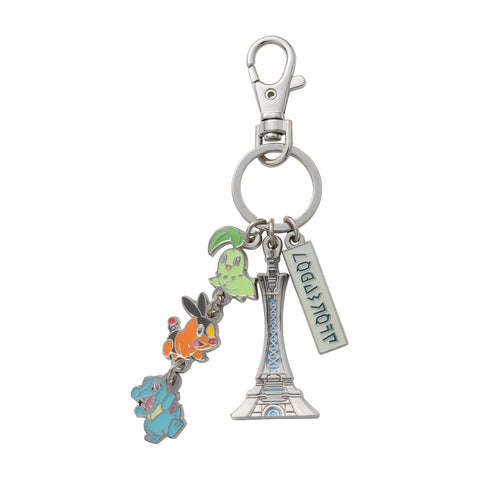 Prism Tower With Chikorita, Tepig, Totodile Metal Keychain Pokémon LEGENDS Z-A - Authentic Japanese Pokémon Center Keychain 
