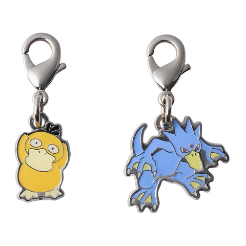 Psyduck, Golduck - National Pokédex Metal Charm Keychain #054, #055 - Authentic Japanese Pokémon Center Keychain 