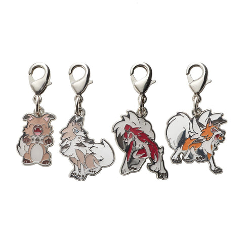 Rockruff, Lycanroc (Midday Form), Lycanroc (Midnight Form), Lycanroc (Dusk Form) - National Pokédex Metal Charm #744, #745 - Authentic Japanese Pokémon Center Keychain 