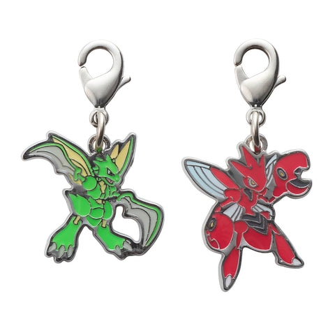 Scyther, Scizor - National Pokédex Metal Charm Keychain #123, #212 - Authentic Japanese Pokémon Center Keychain 