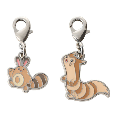 Sentret, Furret - National Pokédex Metal Charm Keychain #161, #162 - Authentic Japanese Pokémon Center Keychain 