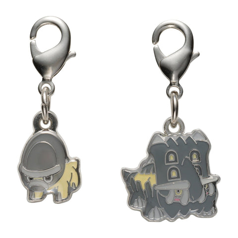 Shieldon, Bastiodon - National Pokédex Metal Charm Keychain #410, #411 - Authentic Japanese Pokémon Center Keychain 