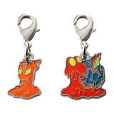 Slugma, Magcargo - National Pokédex Metal Charm Keychain #218, #219 - Authentic Japanese Pokémon Center Keychain 