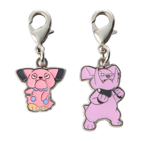 Snubbull, Granbull - National Pokédex Metal Charm Keychain #209, #210 - Authentic Japanese Pokémon Center Keychain 
