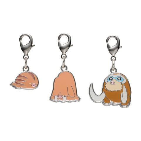 Swinub, Piloswine, Mamoswine - National Pokédex Metal Charm Keychain #220, #221, #473 - Authentic Japanese Pokémon Center Keychain 