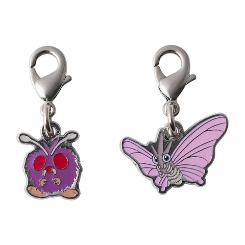 Venonat, Venomoth - National Pokédex Metal Charm Keychain #048, #049 - Authentic Japanese Pokémon Center Keychain 