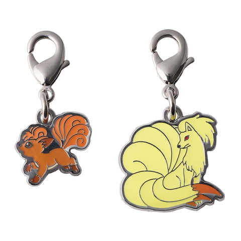 Vulpix, Ninetales - National Pokédex Metal Charm Keychain #037, #038 - Authentic Japanese Pokémon Center Keychain 