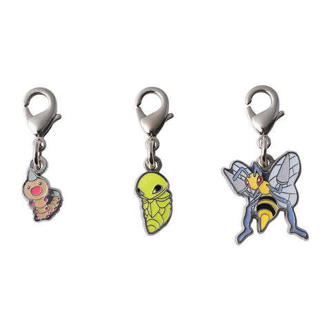Weedle, Kakuna, Beedrill - National Pokédex Metal Charm Keychain #013, #014, #015 - Authentic Japanese Pokémon Center Keychain 