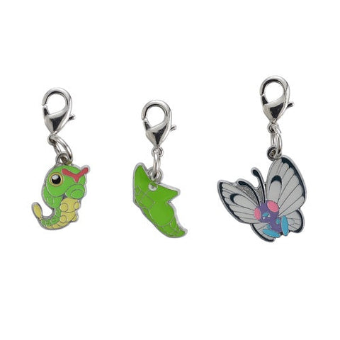 Caterpie, Metapod, Butterfree - National Pokedex Metal Charm #010, #011, #012 - Authentic Japanese Pokémon Center Keychain 
